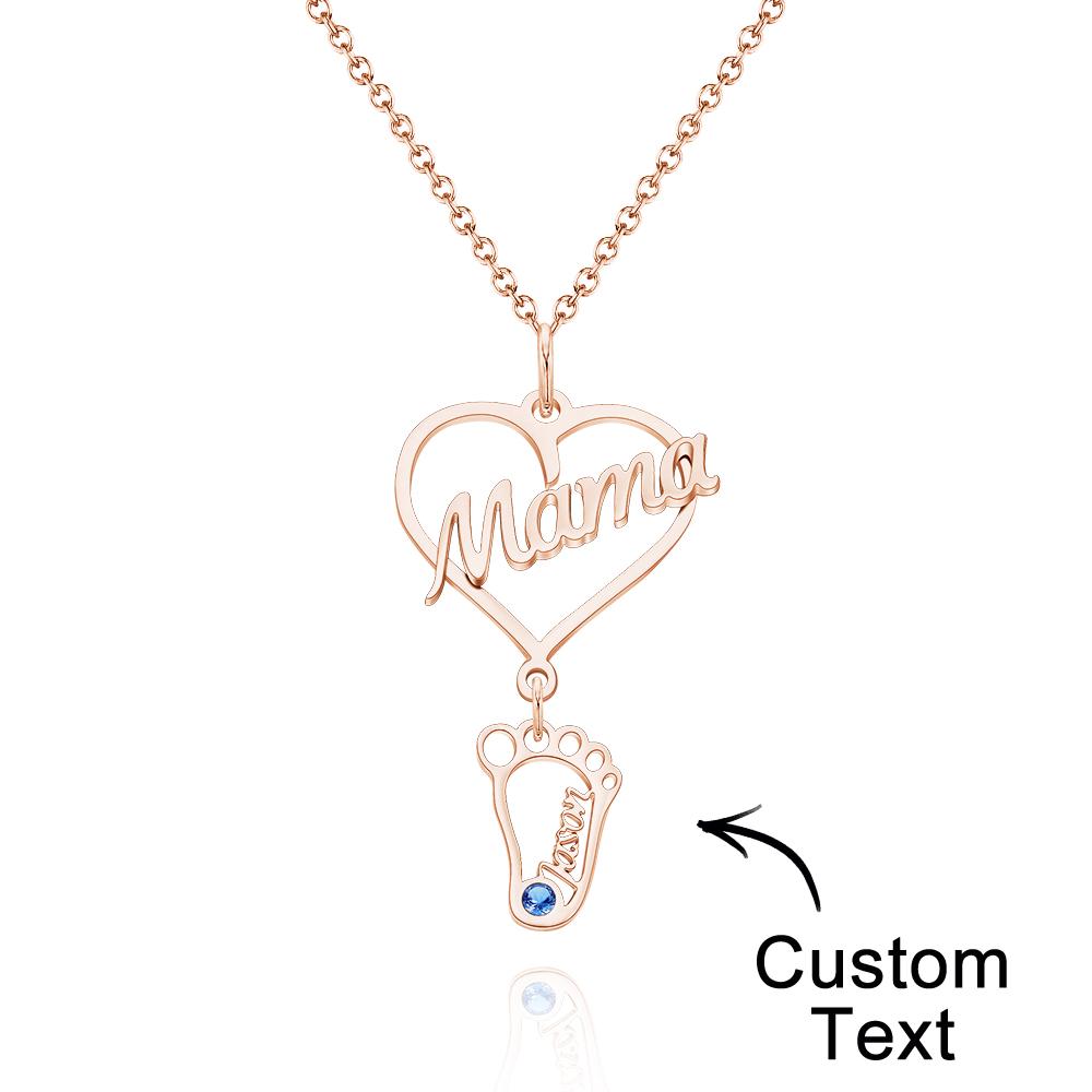 Collar Con Nombre Grabado Personalizado Love Mama Heart With Diamonds Baby Feet Charm - soufeeles