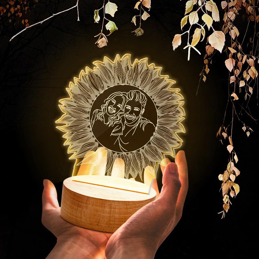 Lámpara De Foto De Girasol Personalizada Regalo De Luz De Noche De Grabado De Foto Para Ella - soufeeles