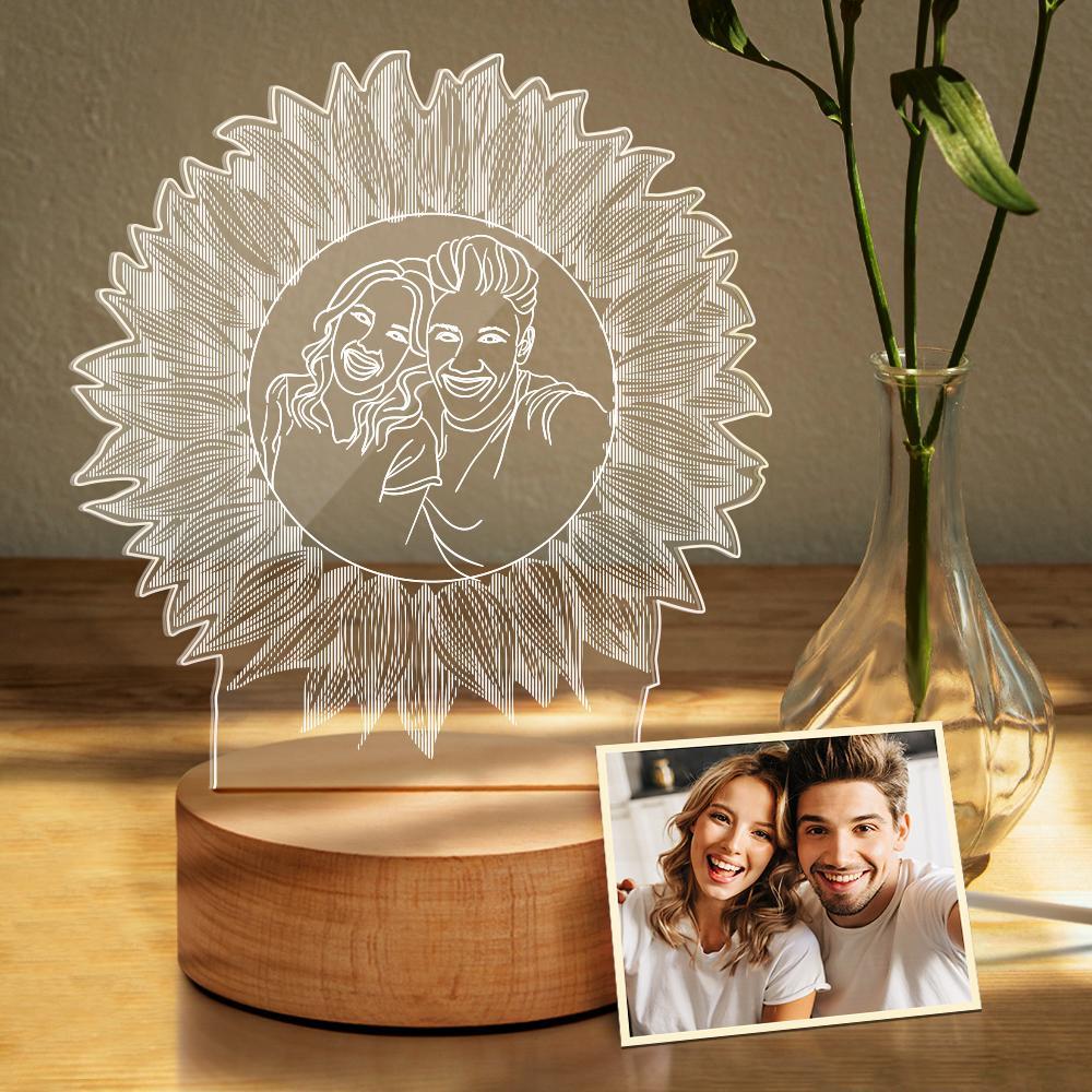 Lámpara De Foto De Girasol Personalizada Regalo De Luz De Noche De Grabado De Foto Para Ella - soufeeles