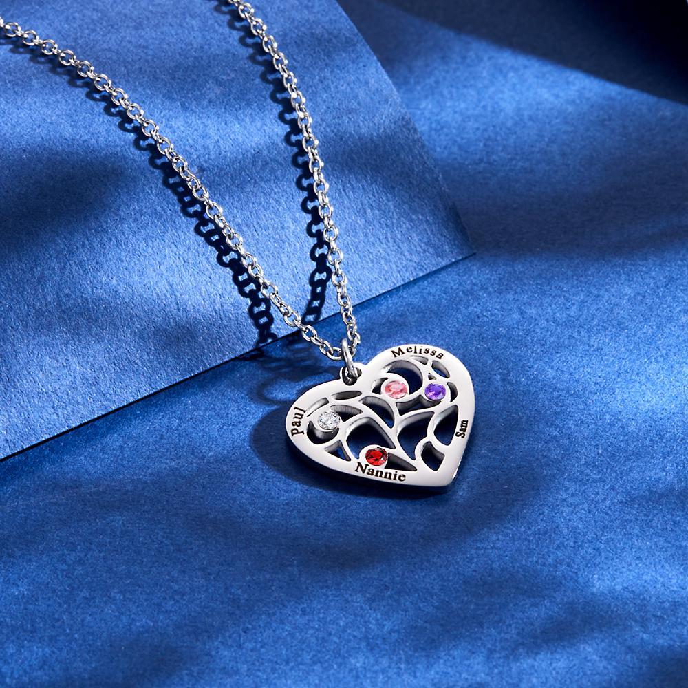 Grabado 1-5 Nombres Piedra De Nacimiento Árbol Genealógico Colgante En Forma De Corazón Personalizado Regalos Del Día De Navidad - soufeeles