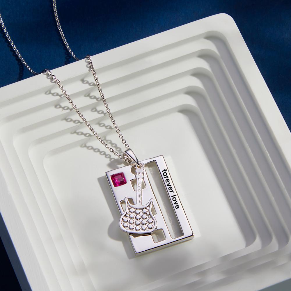 Collar De Piedra De Nacimiento Grabado Personalizado Para Siempre Regalos De Música De Guitarra De Amor - soufeeles