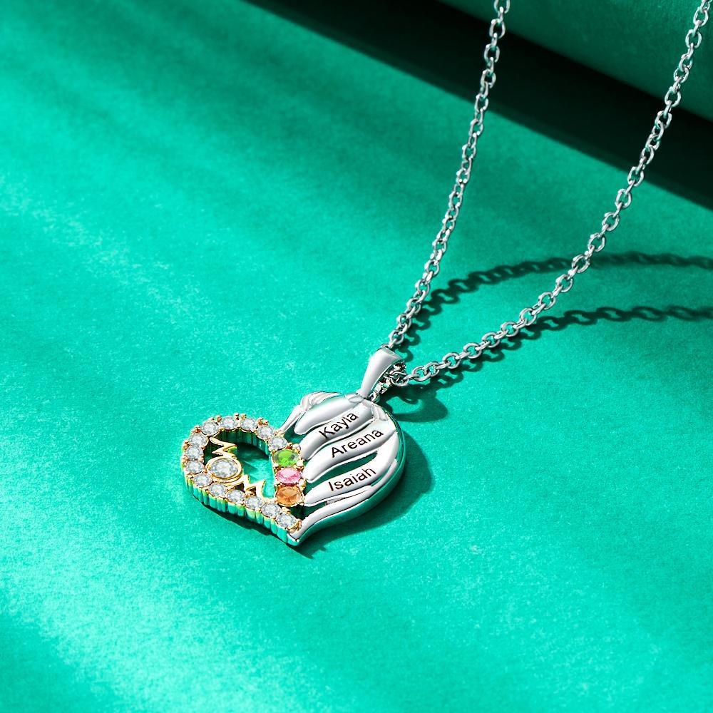 Collar De Piedra De Nacimiento Grabado Personalizado, Collar Con Colgante De Corazón, Regalo Para Mamá - soufeeles