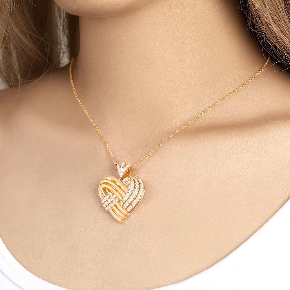 Collar De Corazón Personalizado Tejido Juntos, Colgante Grabado Personalizado, Regalos Para Ella - soufeeles