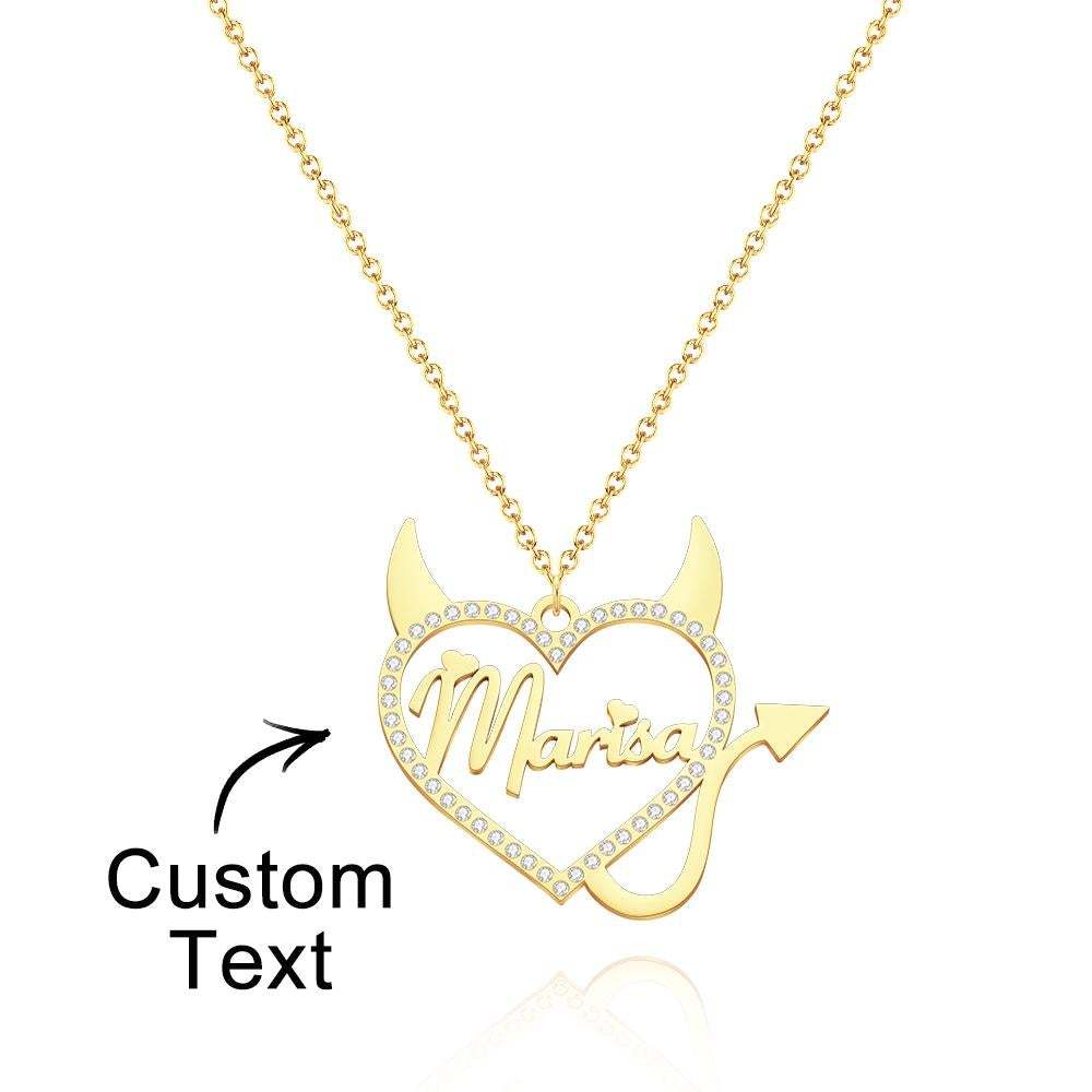 Collar Grabado Personalizado Forma De Diablo Regalos Huecos De Diamantes De Imitación - soufeeles