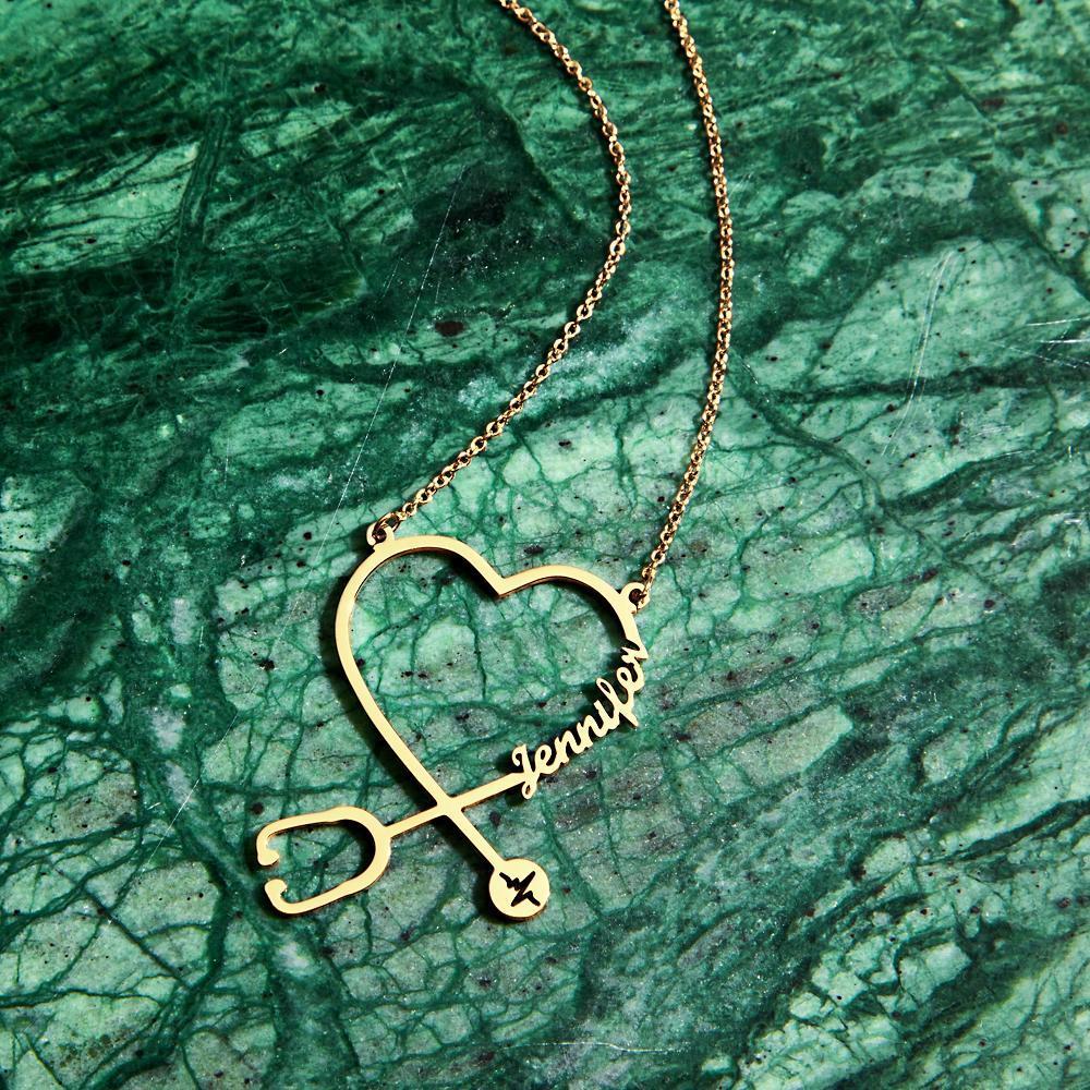 Collar Con Estetoscopio Y Nombre Personalizado Collar De Enfermera Collar Con Nombre En Forma De Corazón Regalos Para Enfermeras Regalos Médicos