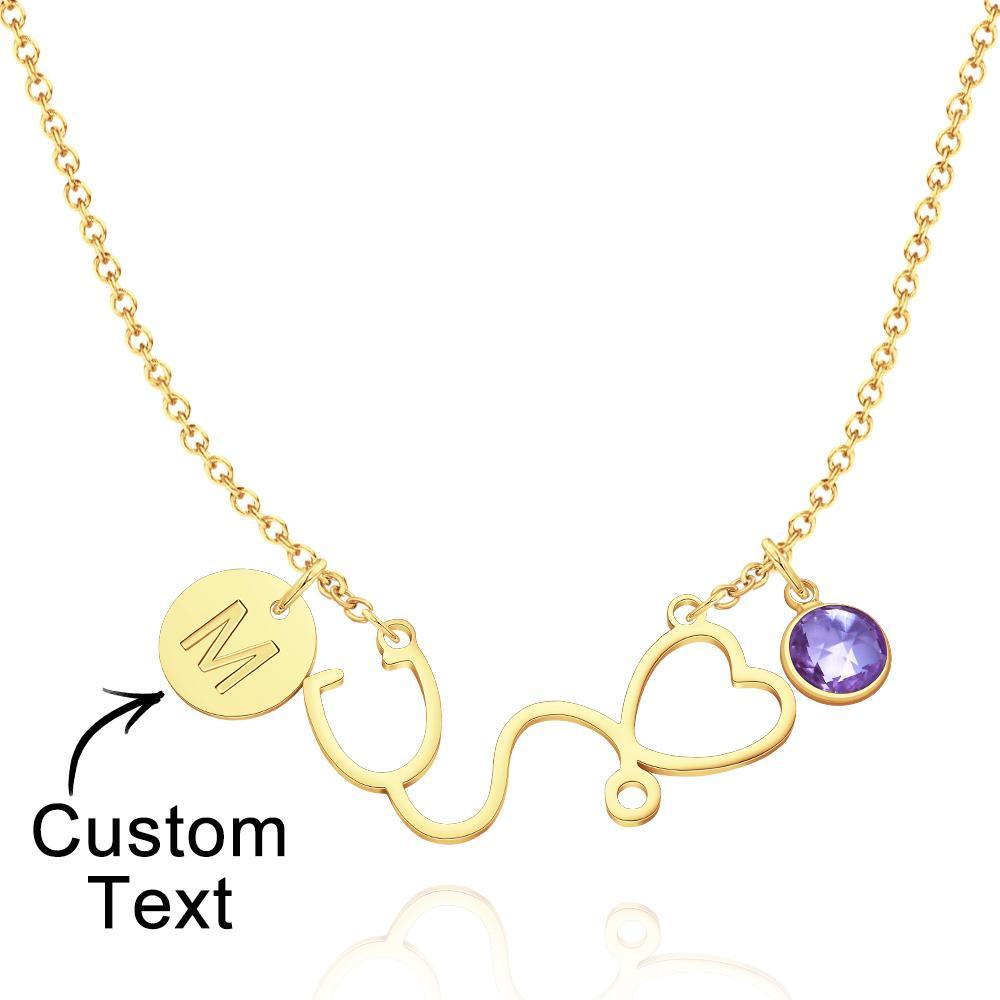 Collar De Piedra De Nacimiento Personalizado Alfabeto Collar Estetoscopio Corazón Regalos - soufeeles