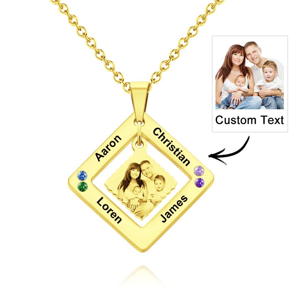 Collar Con Foto Personalizada Grabada, Collar Cuadrado Con Varios Nombres, Regalo Para Mujer - soufeeles