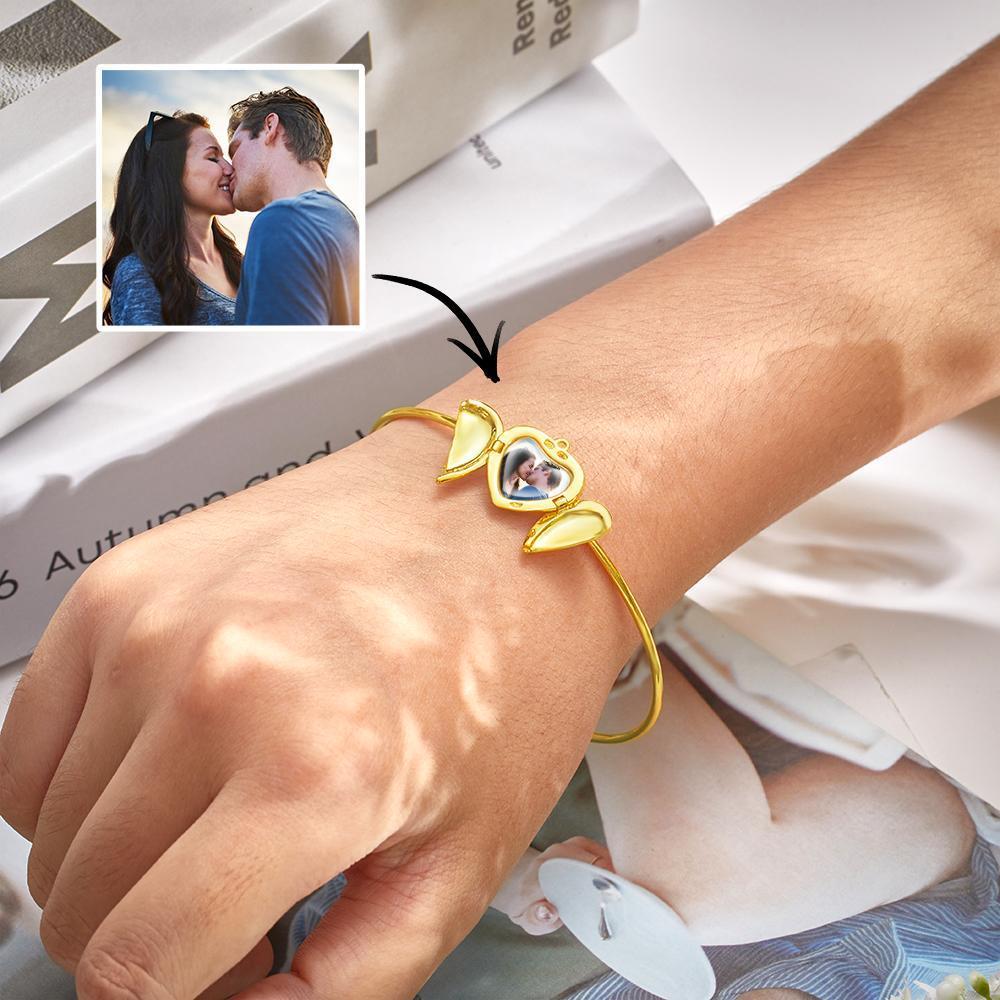 Pulsera Con Foto Grabada Personalizada Regalo De Pulsera Con Medallón De Imagen De Corazón Tallado Para Ella