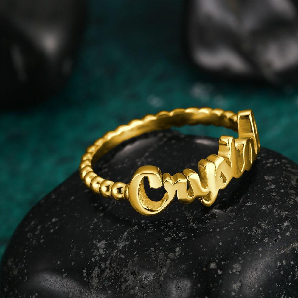 Anillos Con Nombre,Regalo Personalizado Para Ella Chapado En Oro De 14K - Dorado