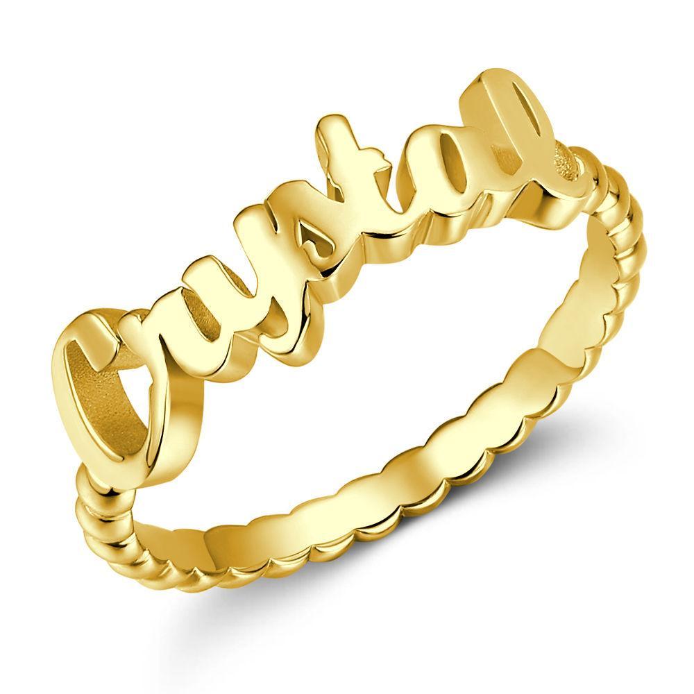 Anillos Con Nombre,Regalo Personalizado Para Ella Chapado En Oro De 14K - Dorado