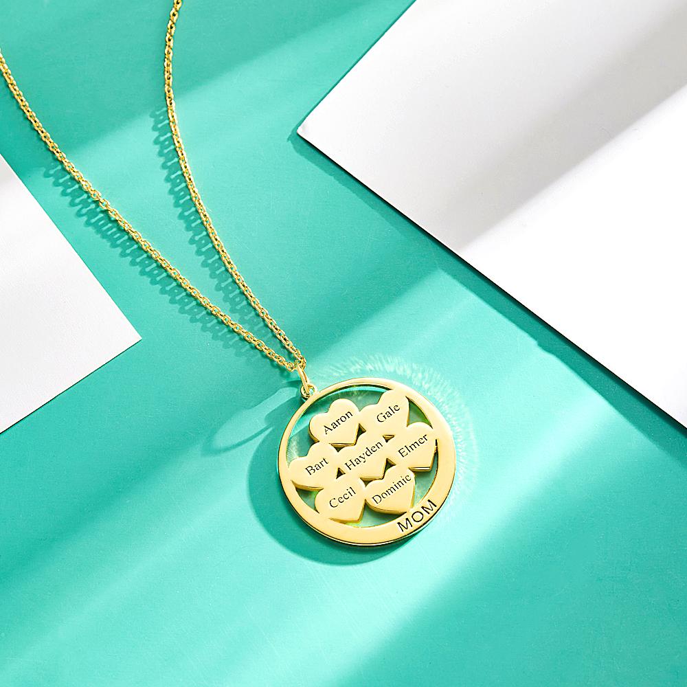 Collar Grabado Personalizado Círculo Corazones Mamá Colgante Collar Regalo Creativo - soufeeles