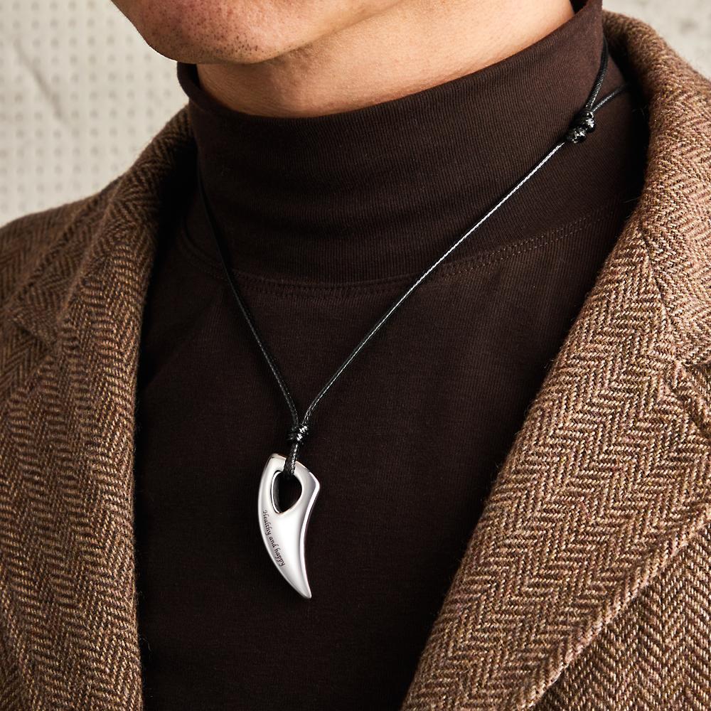 Collar Grabado Personalizado Collar Con Colgante De Dientes De Lobo Regalo Para Hombres - soufeeles