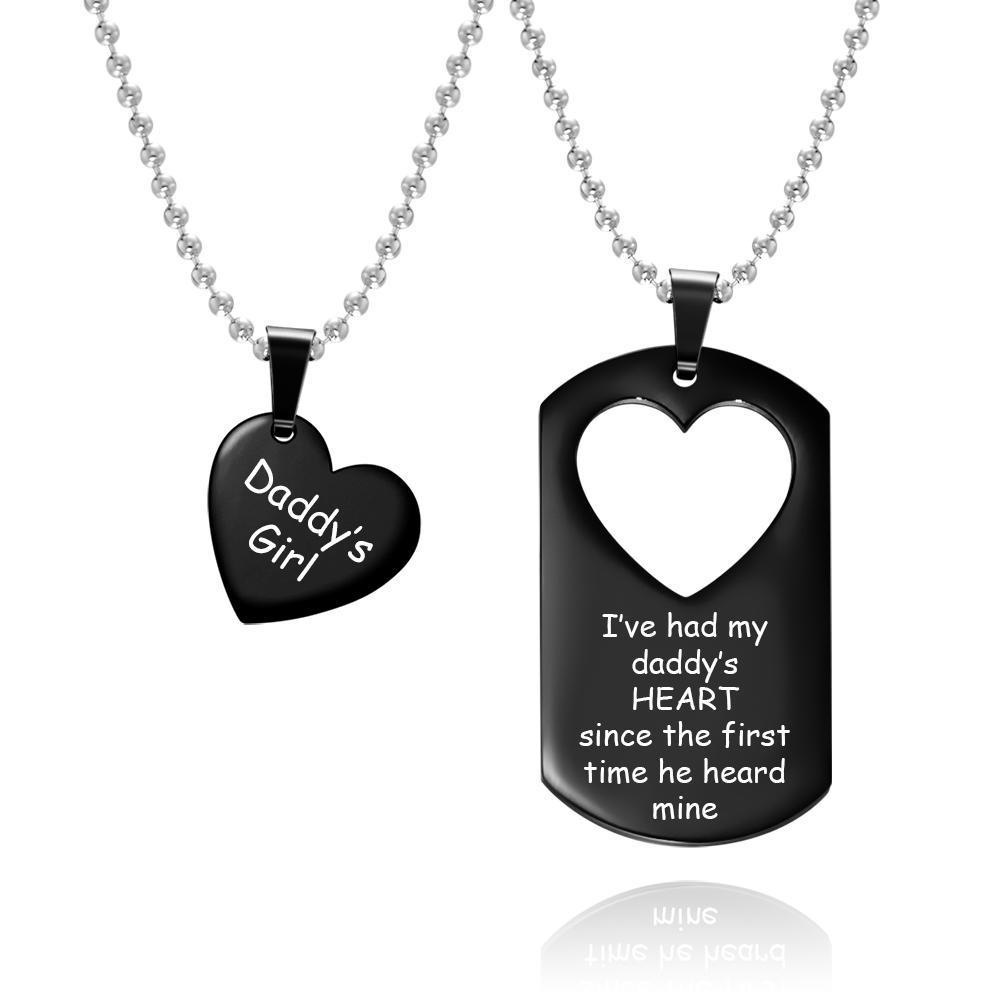Collar Grabado Regalo Del Día Del Padre Personalizado Juego De Papá E Hija Negro