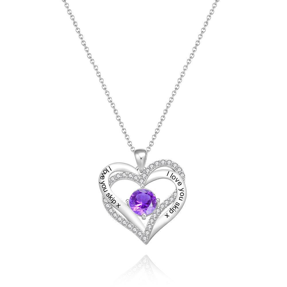 Collar Con Colgante De Corazón De Diamante Grabado Personalizado Con Regalo De Piedra Natal Para Mujeres