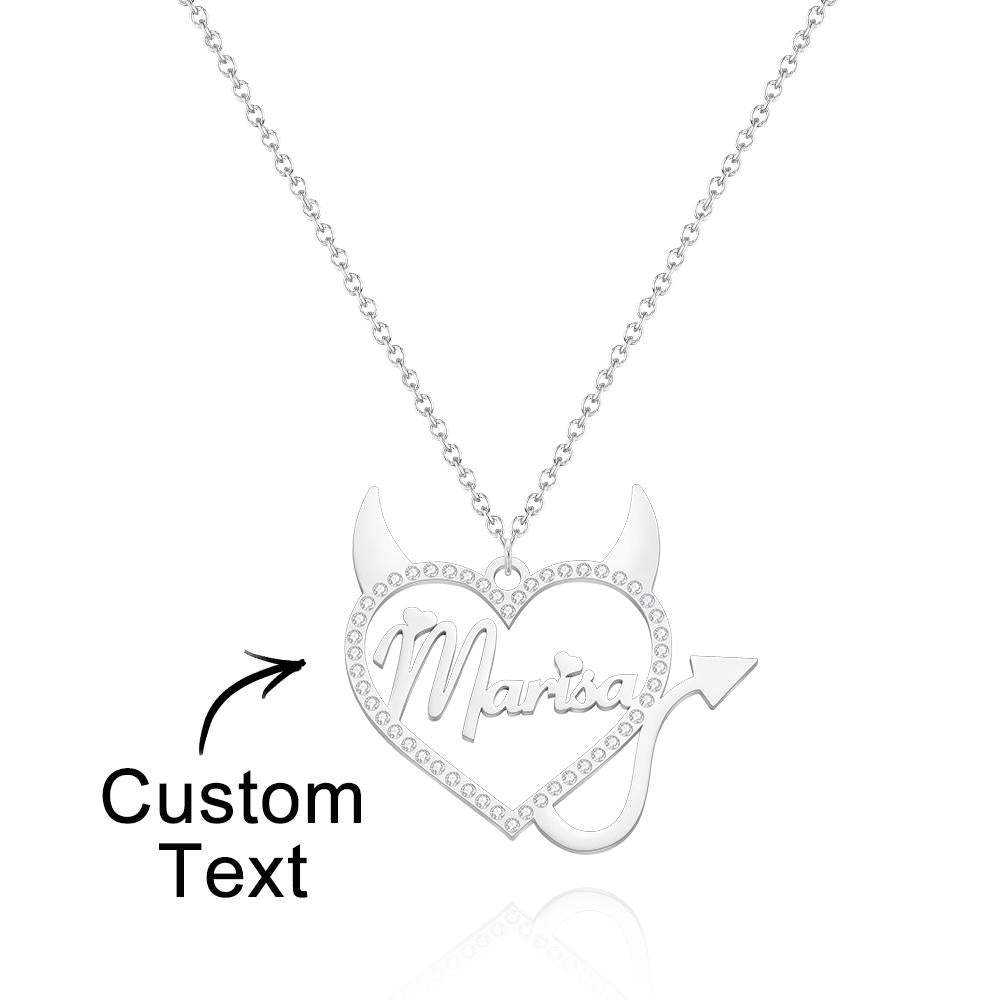 Collar Grabado Personalizado Forma De Diablo Regalos Huecos De Diamantes De Imitación - soufeeles
