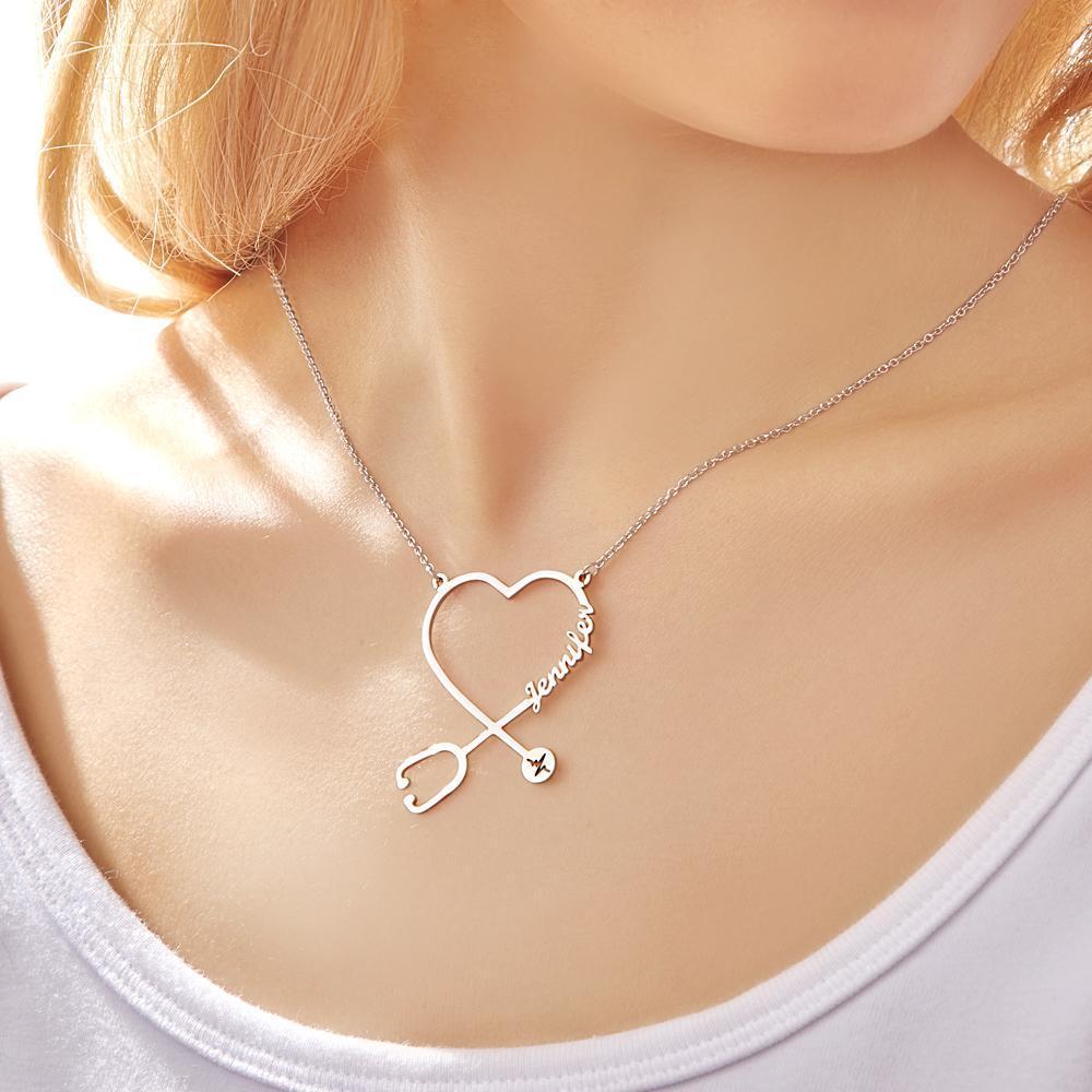 Collar Con Estetoscopio Y Nombre Personalizado Collar De Enfermera Collar Con Nombre En Forma De Corazón Regalos Para Enfermeras Regalos Médicos