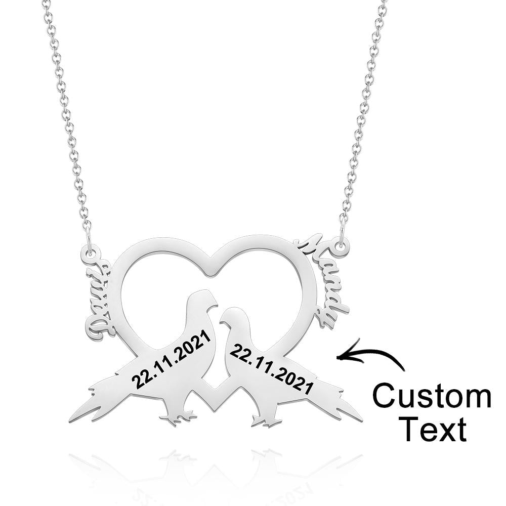 Collar Grabado Personalizado Love Bird Heart Collar Con Nombre Regalo Para Ella - soufeeles