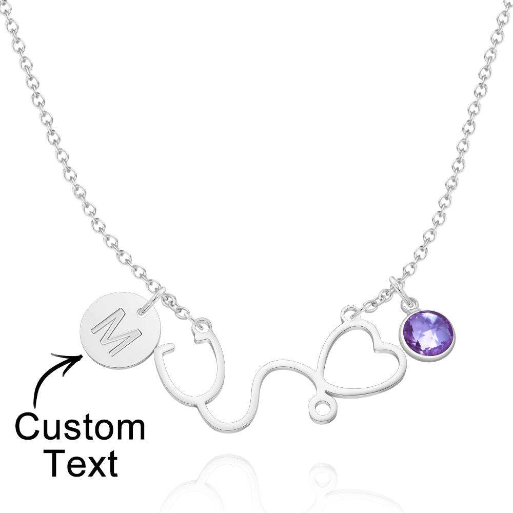 Collar De Piedra De Nacimiento Personalizado Alfabeto Collar Estetoscopio Corazón Regalos - soufeeles