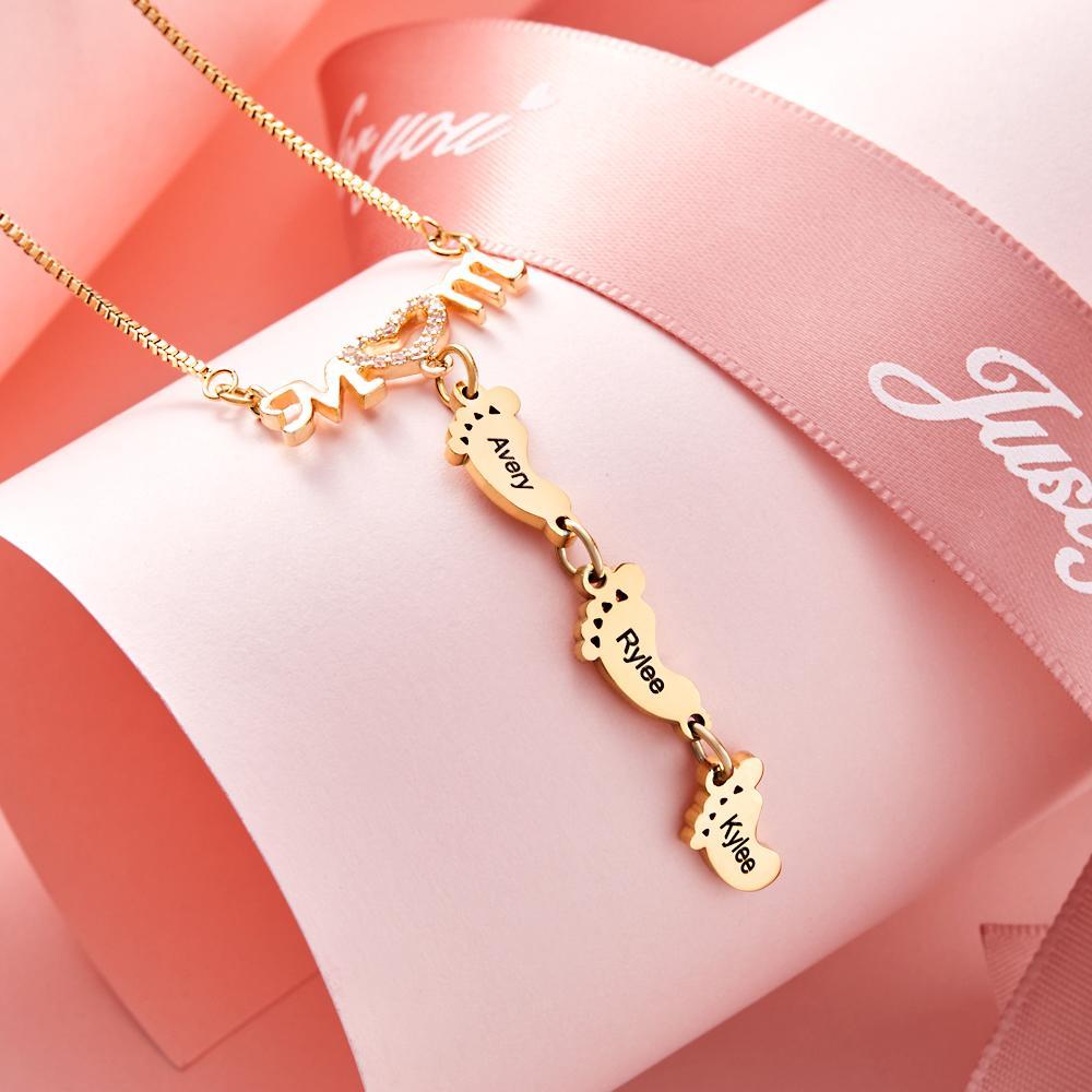 Collar Grabado Personalizado Pies Familiares Regalos Día De La Madre - soufeeles