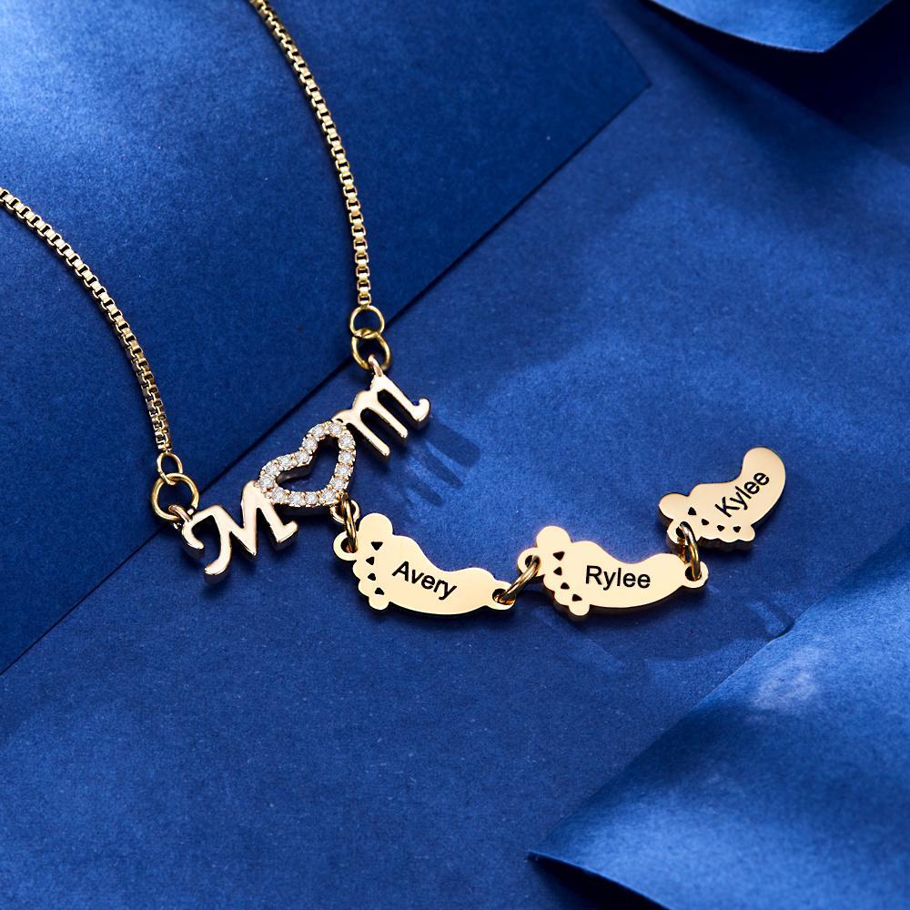 Collar Grabado Personalizado Pies Familiares Regalos Día De La Madre - soufeeles