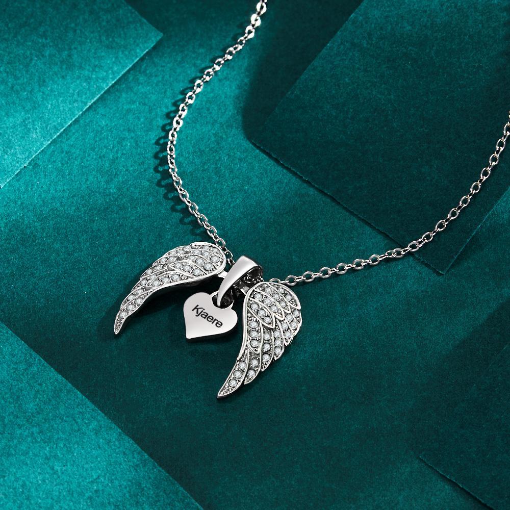 Collar Grabado Personalizado Ala Alas En Forma De Corazón Colgante Collar Regalo Para Mujer - soufeeles