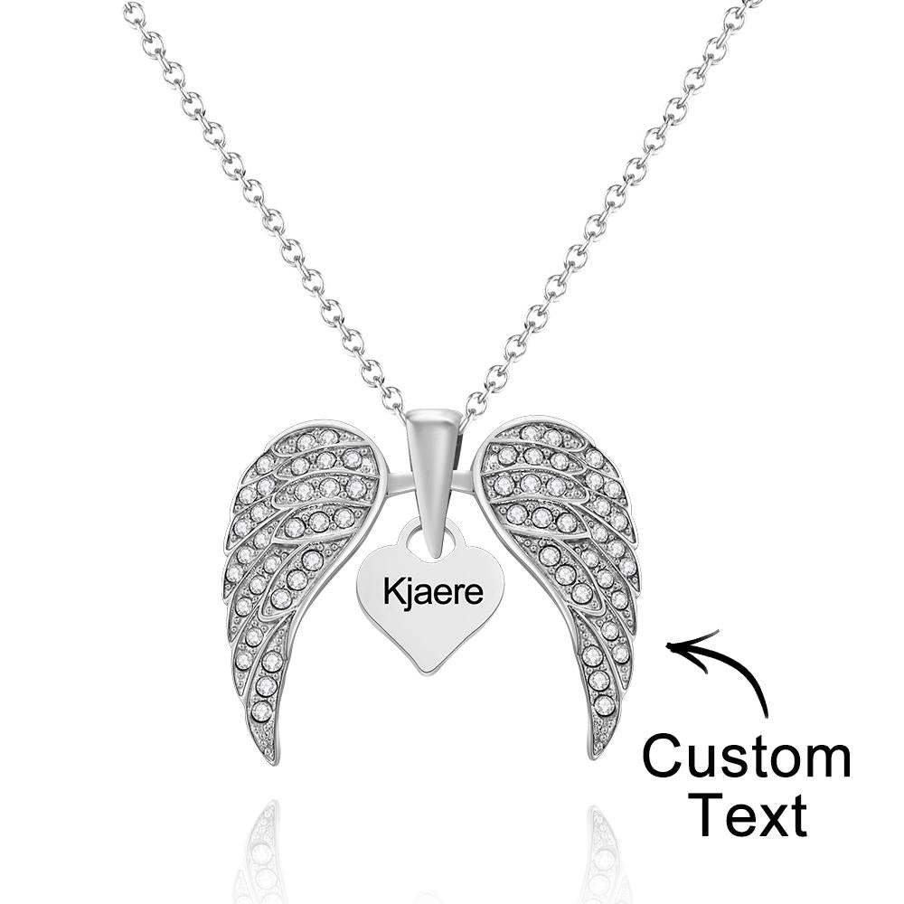 Collar Grabado Personalizado Ala Alas En Forma De Corazón Colgante Collar Regalo Para Mujer - soufeeles