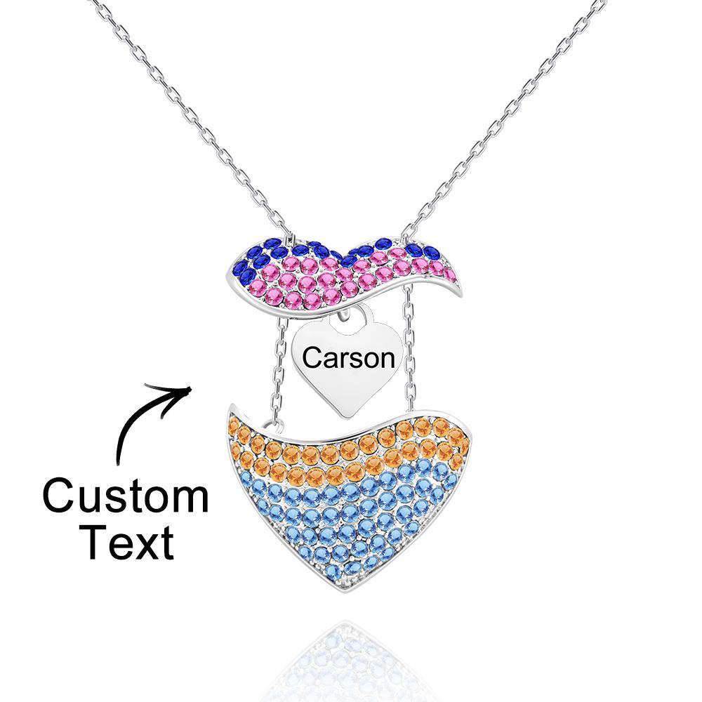 Collar De Mensaje Abierto Grabado Personalizado Collar De Diamantes De Imitación En Forma De Corazón - soufeeles