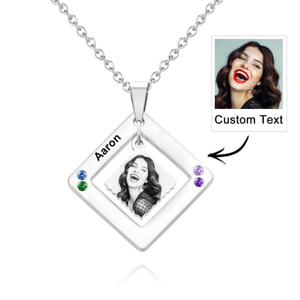 Collar Con Foto Personalizada Grabada, Collar Cuadrado Con Varios Nombres, Regalo Para Mujer - soufeeles