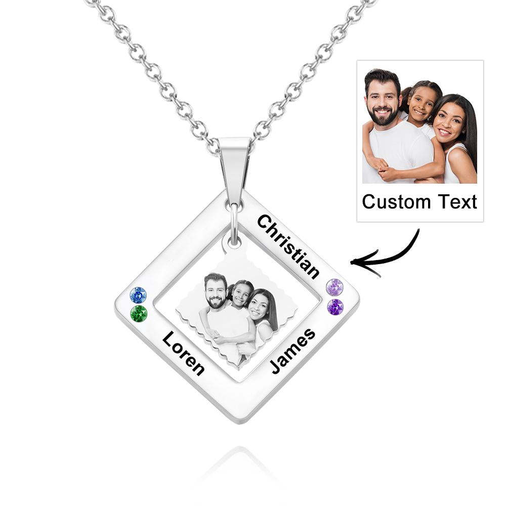 Collar Con Foto Personalizada Grabada, Collar Cuadrado Con Varios Nombres, Regalo Para Mujer - soufeeles