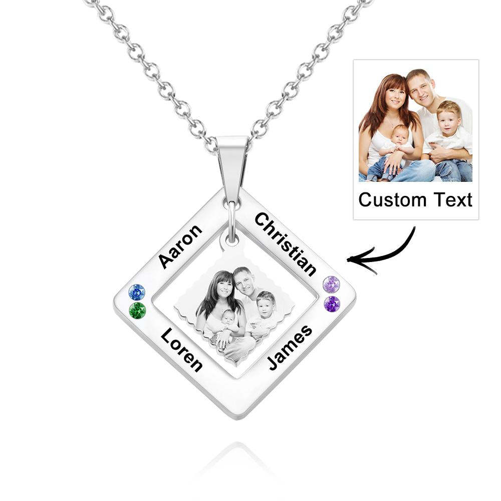 Collar Con Foto Personalizada Grabada, Collar Cuadrado Con Varios Nombres, Regalo Para Mujer - soufeeles