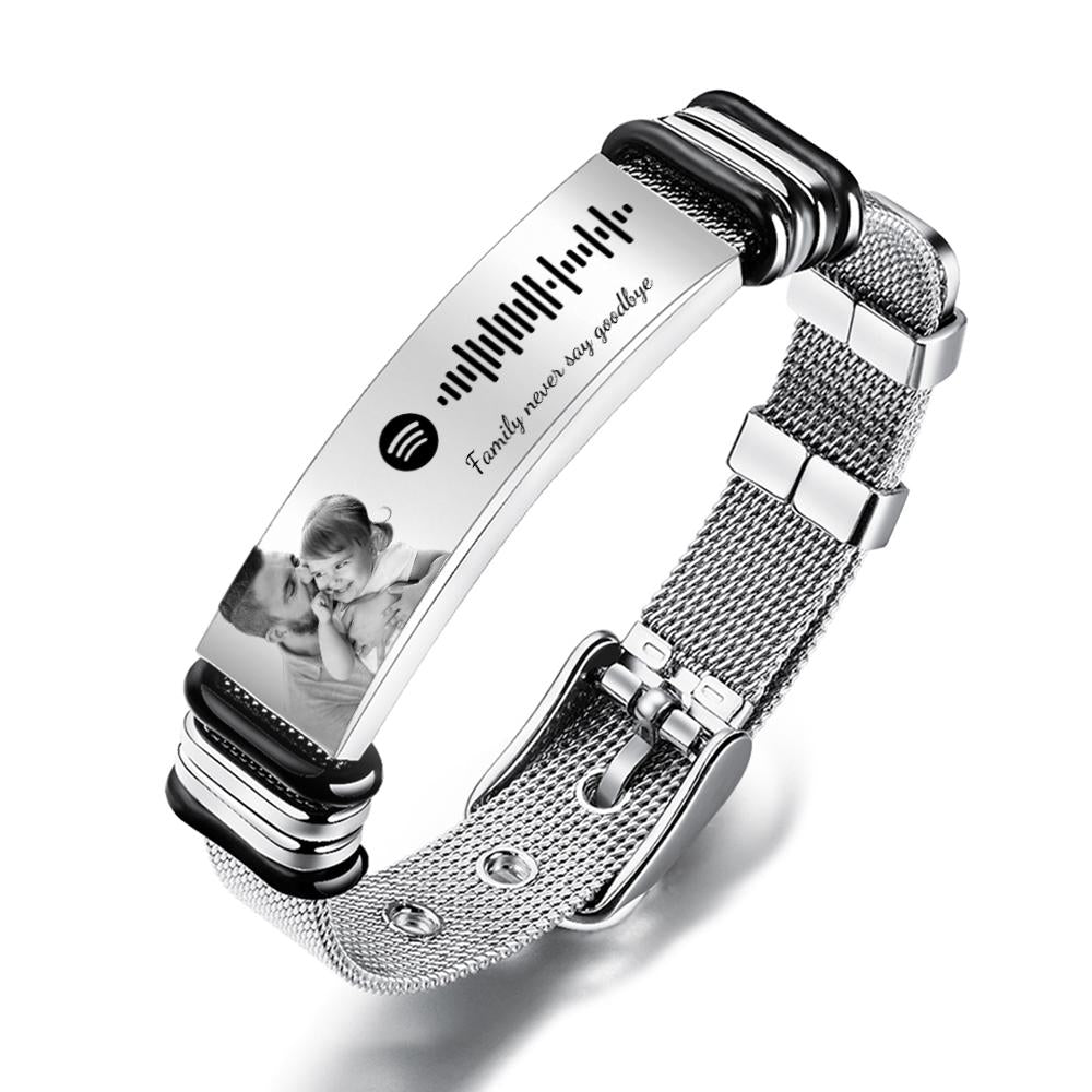 Pulsera Personalizada De Acero Inoxidable Para Hombre Con Foto De Código Spotify Personalizada Y Palabras Grabadas, Los Mejores Regalos Para Papá En El Día Del Padre - soufeeles