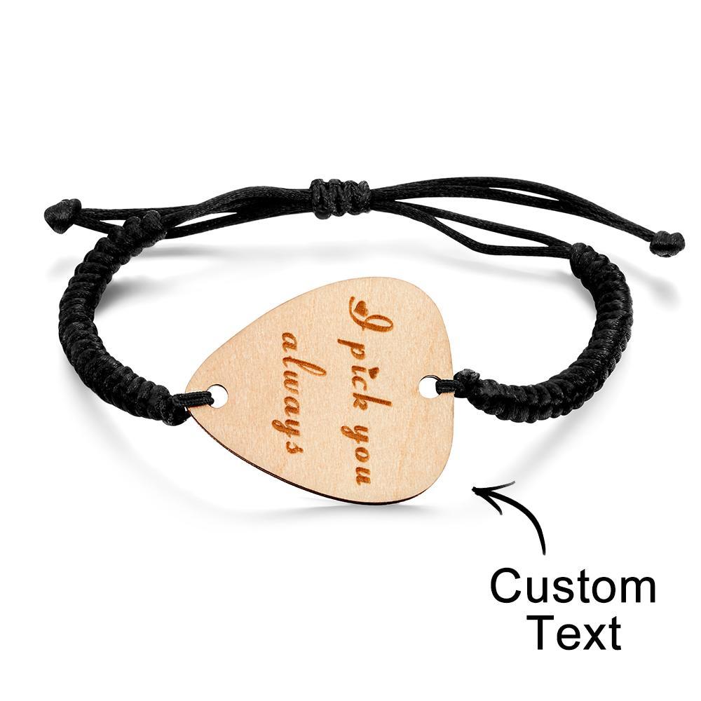 Pulsera Grabada Personalizada Púa De Guitarra Regalos Creativos De Madera - soufeeles