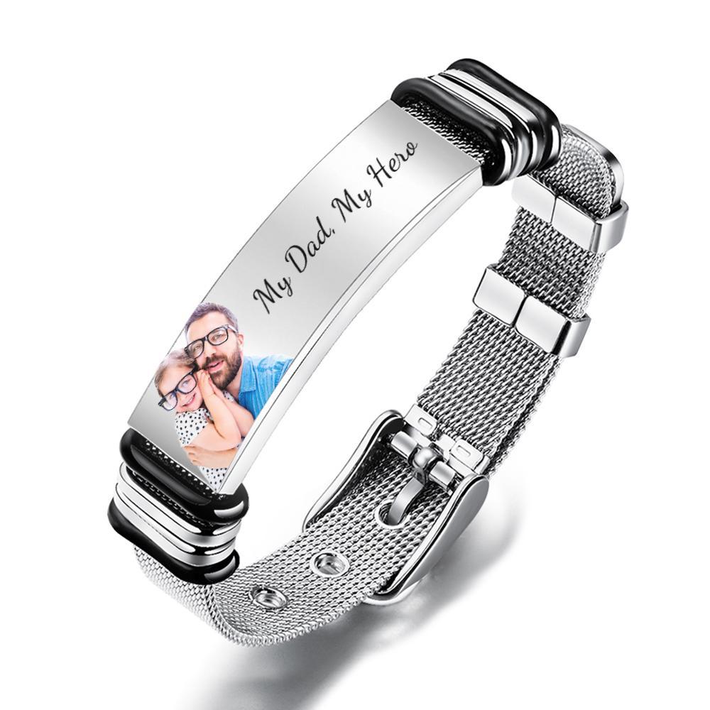 Foto Personalizada Y Pulsera De Acero Inoxidable Grabada El Mejor Regalo Para El Día Del Padre - soufeeles