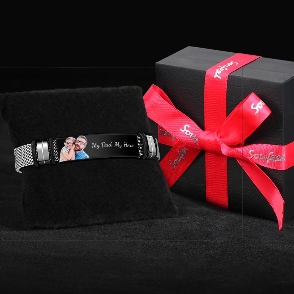 Foto Personalizada Y Pulsera De Acero Inoxidable Grabada El Mejor Regalo Para El Día Del Padre - soufeeles