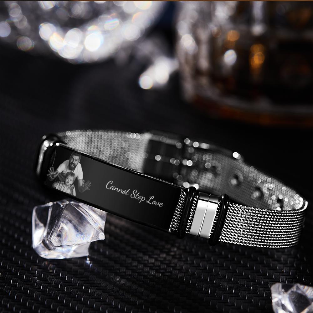 Personalizado Opcional Foto Grabada Spotify Música Pulsera De Acero Inoxidable Mejores Regalos Para Hombres Regalos Para Parejas - soufeeles