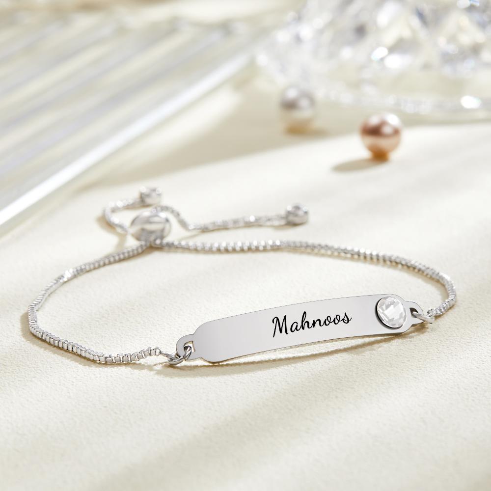 Pulsera Grabada Personalizada Pulsera Con Nombre Regalos De Diamantes De Imitación Simples - soufeeles