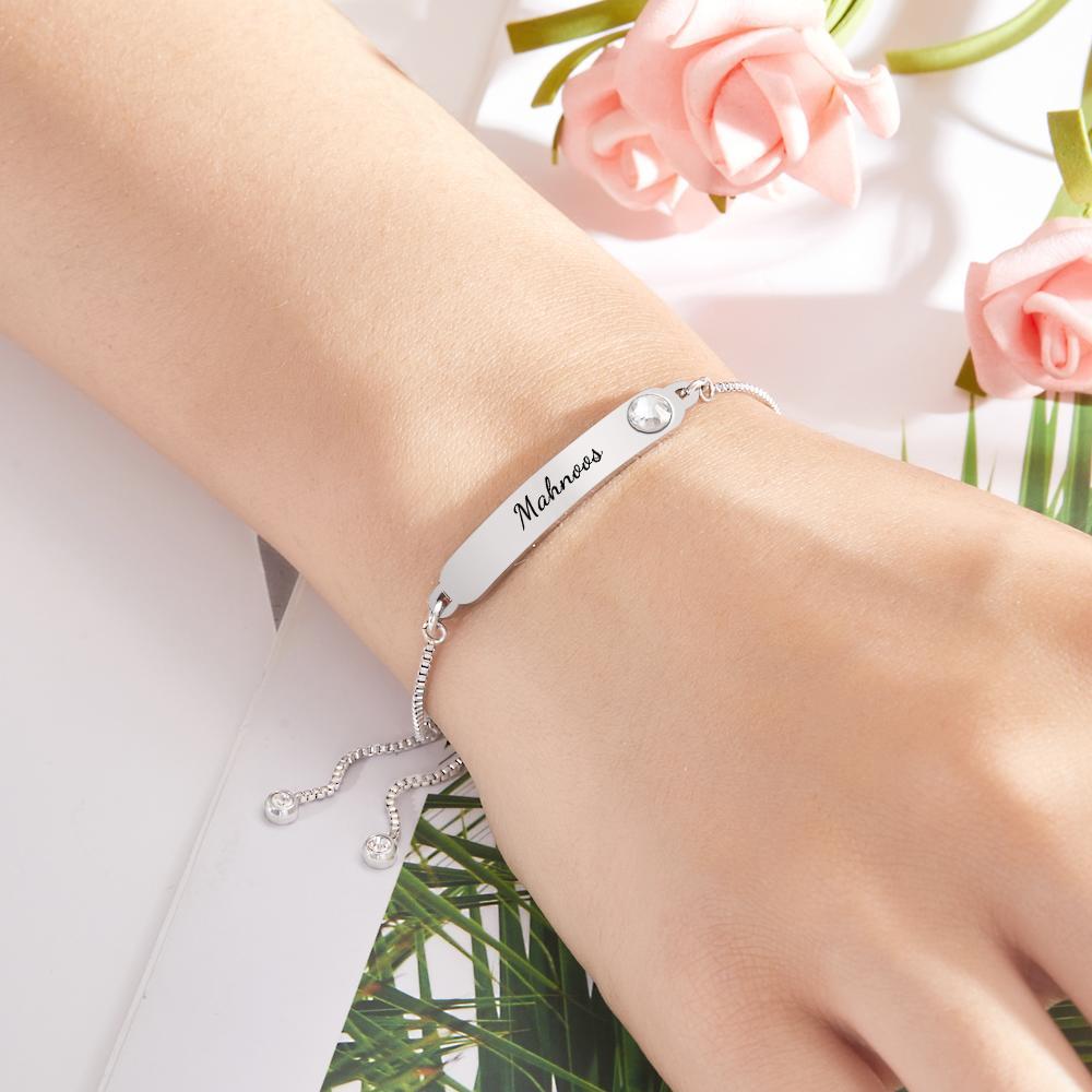 Pulsera Grabada Personalizada Pulsera Con Nombre Regalos De Diamantes De Imitación Simples - soufeeles