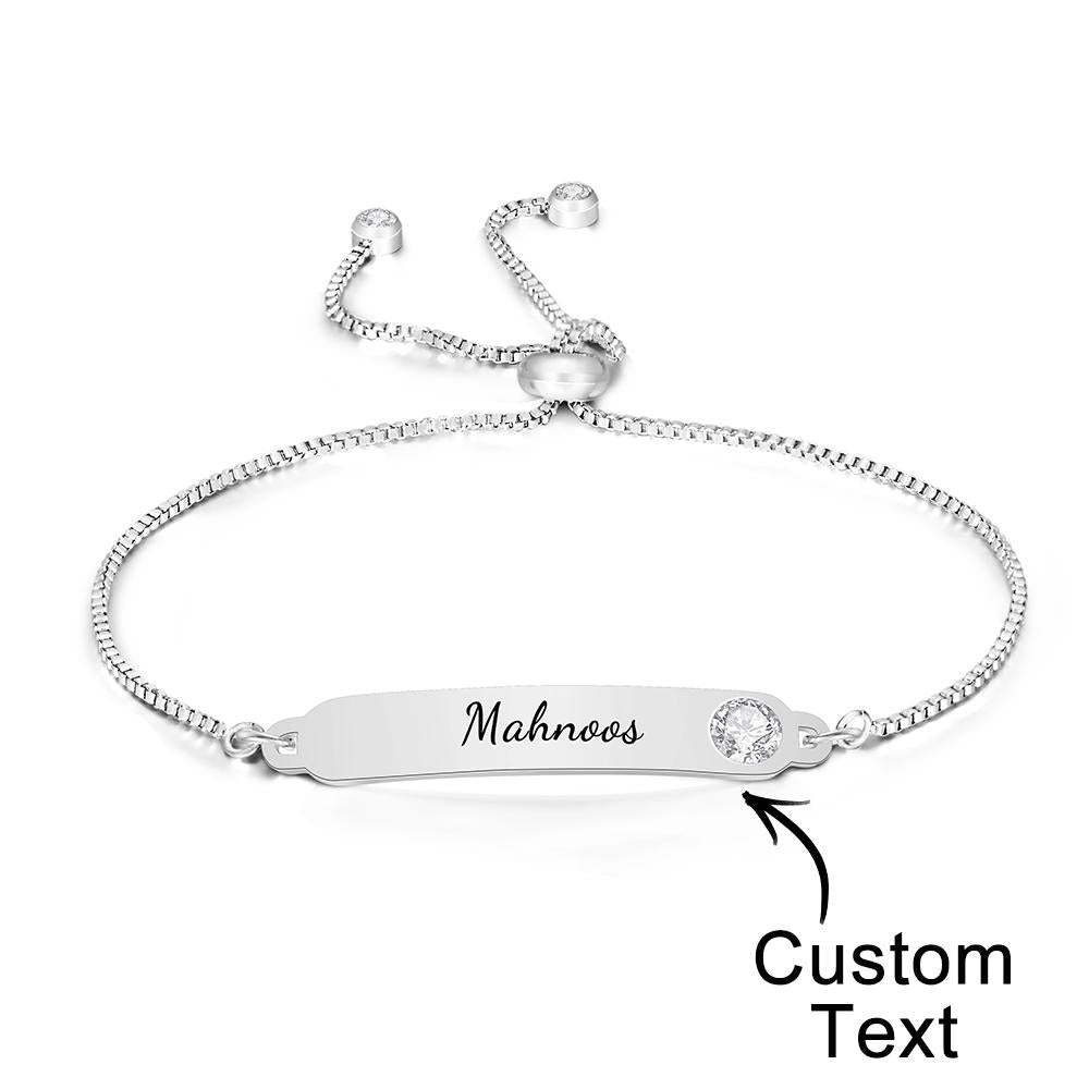 Pulsera Grabada Personalizada Pulsera Con Nombre Regalos De Diamantes De Imitación Simples - soufeeles