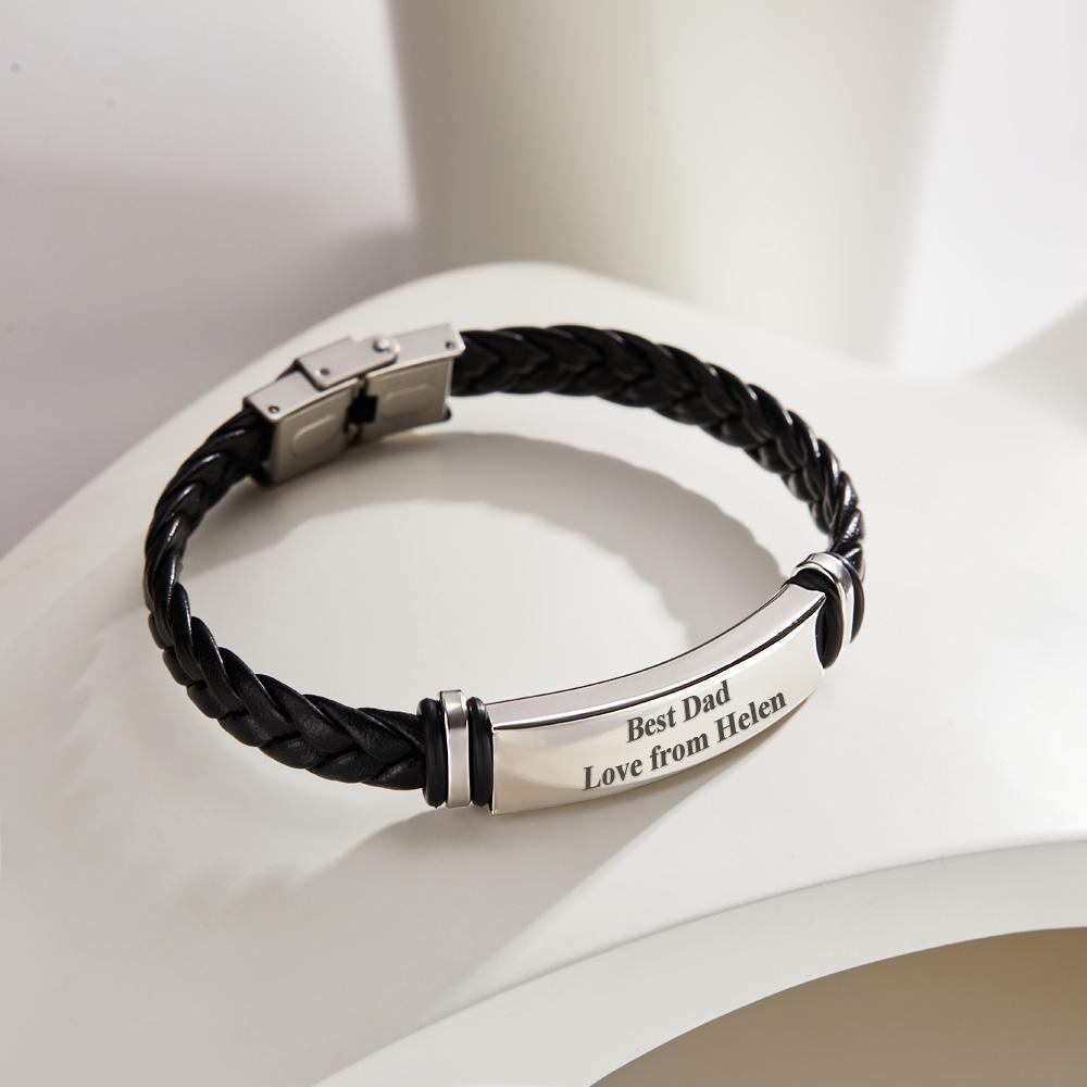 Pulsera De Cuero Grabada Personalizada Best Dad Men's Bracelet Regalo Conmemorativo - soufeeles