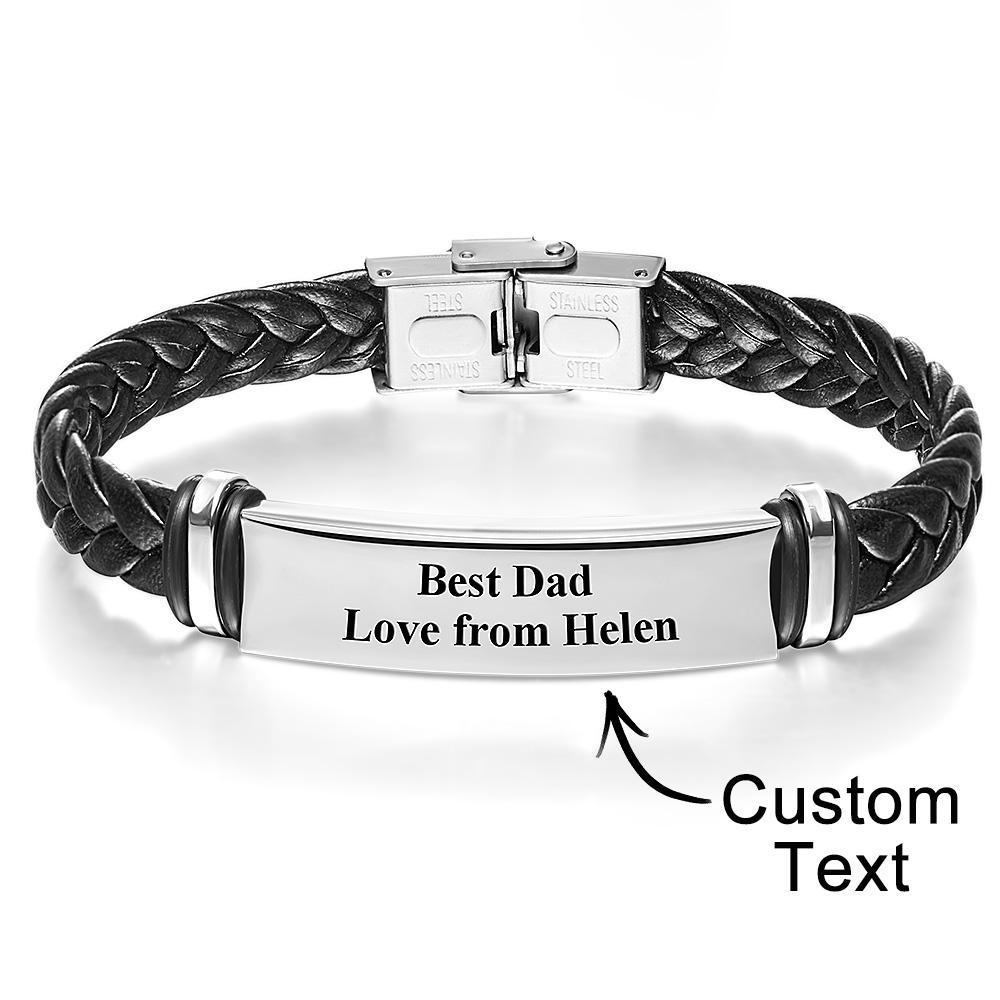 Pulsera De Cuero Grabada Personalizada Best Dad Men's Bracelet Regalo Conmemorativo - soufeeles