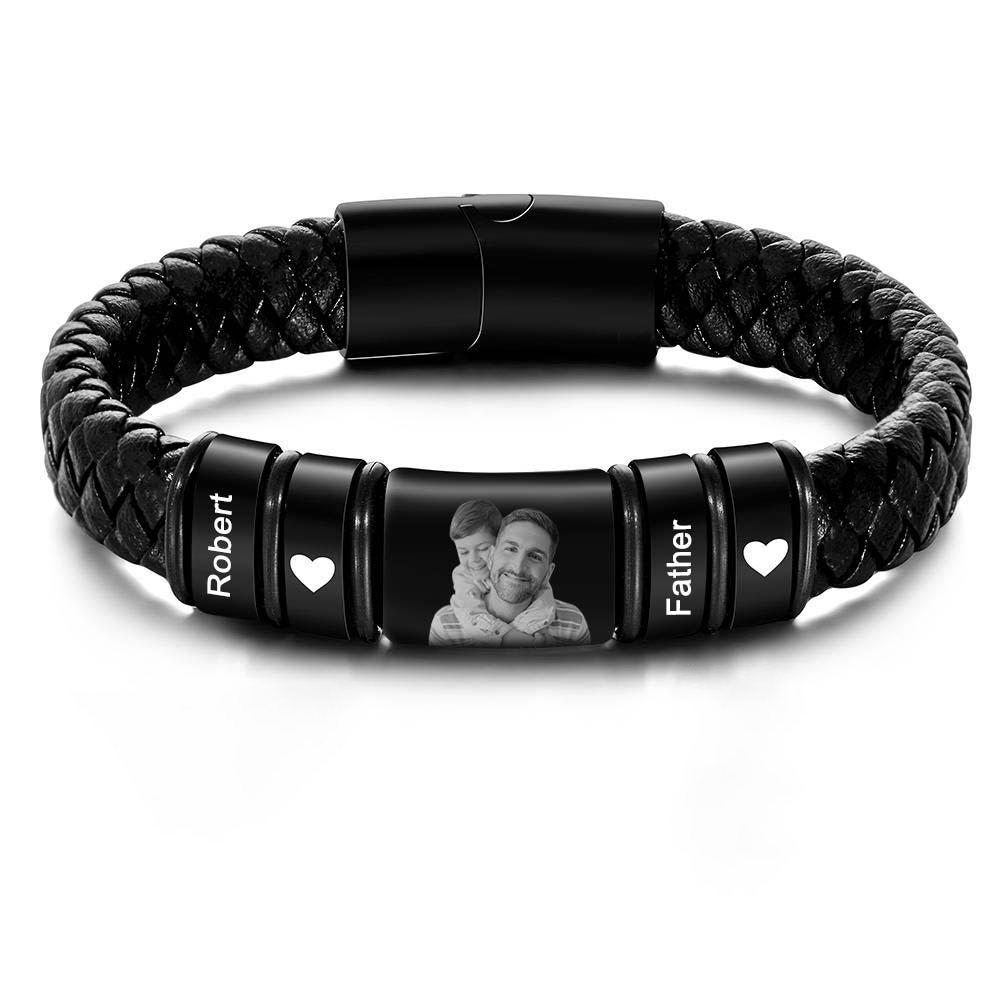 Pulsera Grabada Con Foto Personalizada Pulsera De Cuero Personalizada Para Hombre Regalo Del Día Del Padre Para Papá