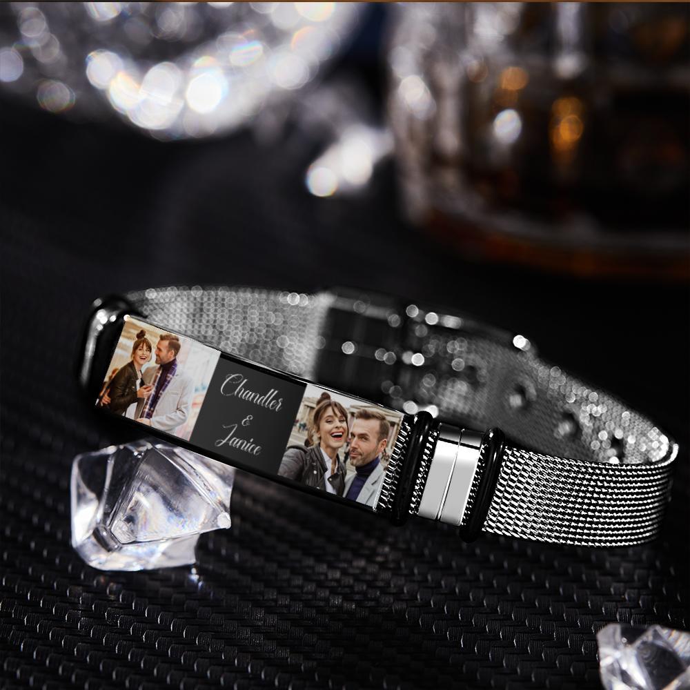 Pulsera Personalizada De Acero Inoxidable Para Hombre Con Dos Fotos Y Palabras Grabadas Los Mejores Regalos Para Los Amantes En El Día De San Valentín - soufeeles