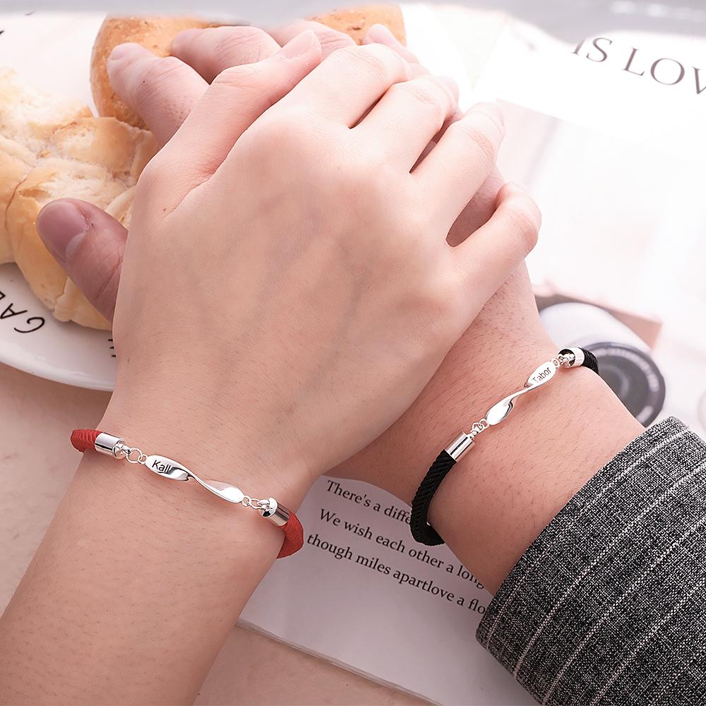 Conjunto De Pulsera De Cuerda Grabada Personalizada Pulsera Exquisita Para Parejas - soufeeles