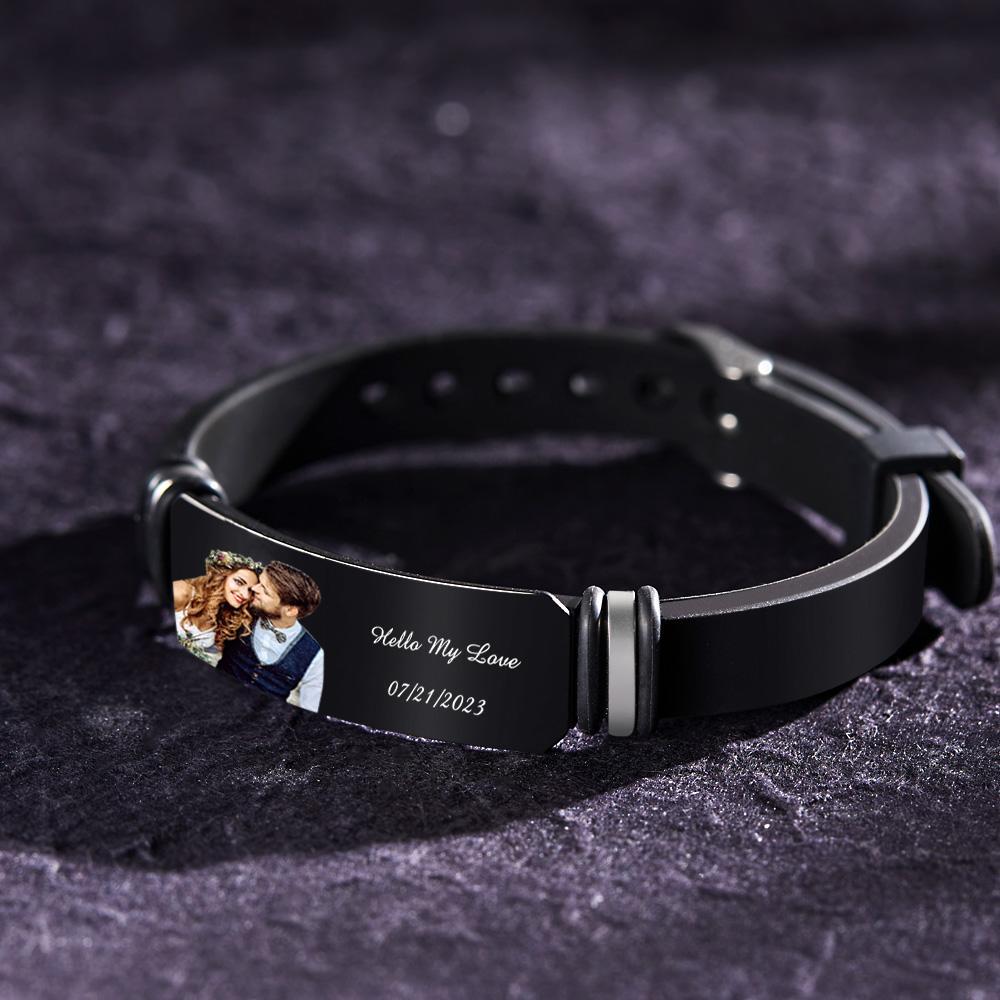 Pulsera Grabada Con Foto Personalizada Para Hombres Regalo De Boda Para Aniversario Pareja De Recién Casados ​​pulsera Personalizada Filtro Negro Y Estilo De Impresión En Color