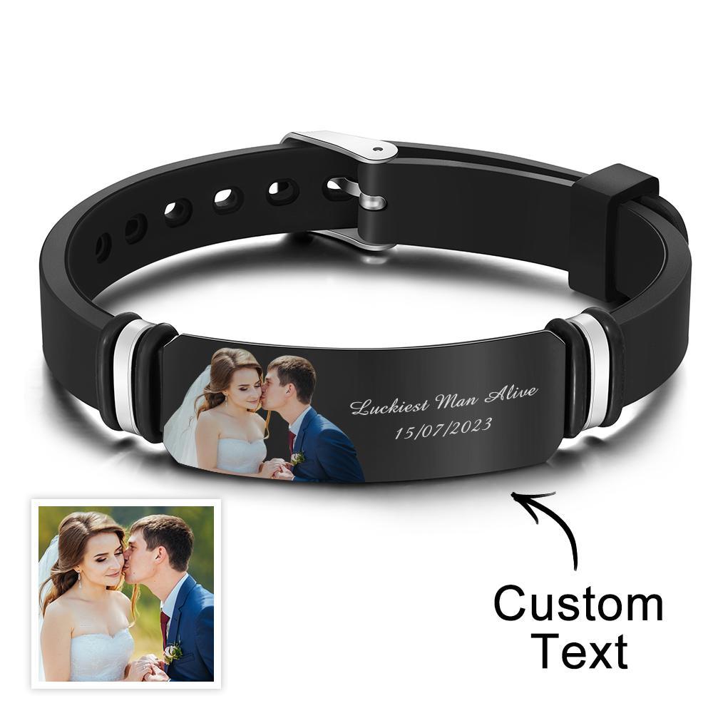 Pulsera Grabada Con Foto Personalizada Para Hombres Regalo De Boda Para Aniversario Pareja De Recién Casados ​​pulsera Personalizada Filtro Negro Y Estilo De Impresión En Color - soufeeles