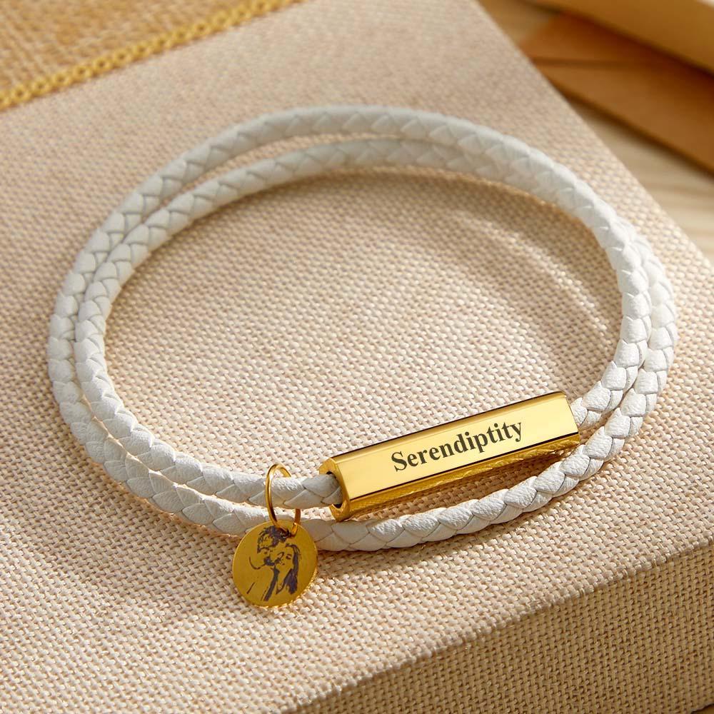 Pulsera De Retrato Personalizada Que Personaliza Su Texto Especial O Fecha De Regalo De Joyería Conmemorativa - soufeeles
