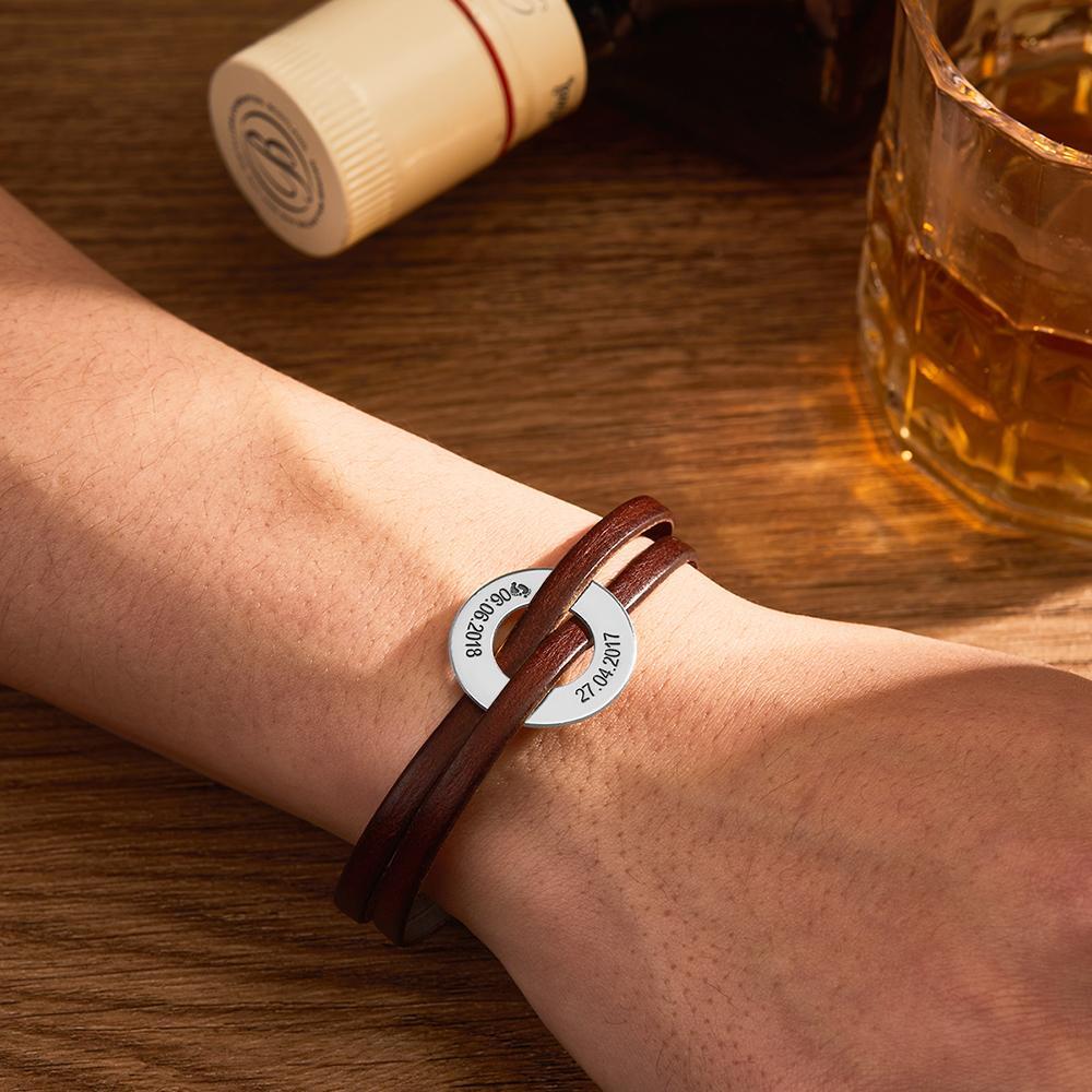 Lether Pulsera Grabada Pulsera Para Hombre Pulsera Con Nombre Regalos Conmemorativos