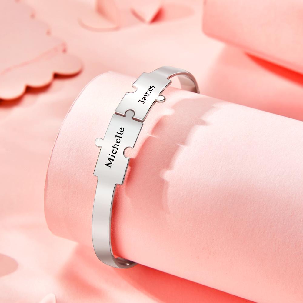 Pulsera De Rompecabezas Grabada Personalizada Pulsera Única Personalizada Para Ella - soufeeles