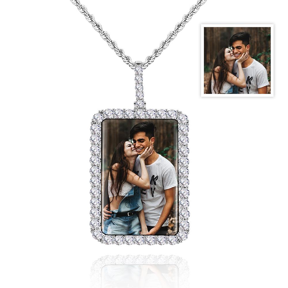 Regalos Personalizados De La Cadena Del Suéter De La Frontera Del Diamante Cuadrado Del Collar De La Foto - soufeeles