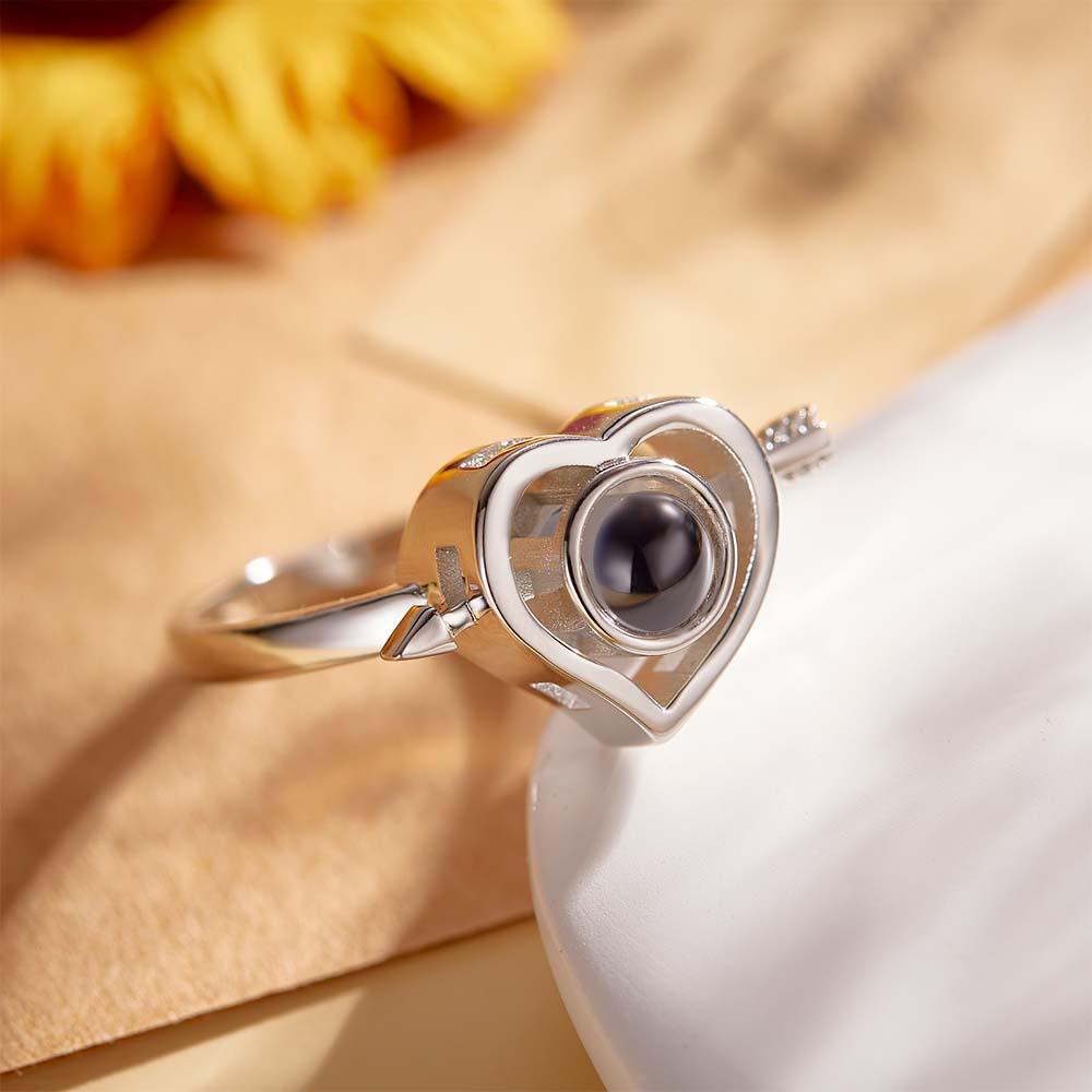 Anillos De Proyección De Fotos Personalizados Flecha A Través Del Corazón Regalos De Pareja - soufeeles